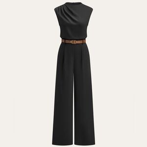 53 Commense Belted Mock Neck Wide-Leg Jumpsuit